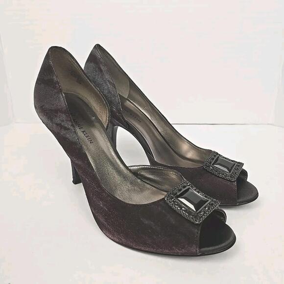 ANNE KLEIN FABRIC SATIN UPPERS Size 8.5 Plum OPEN TOE D'ORSAY STYLE SHOES - Picture 8 of 15